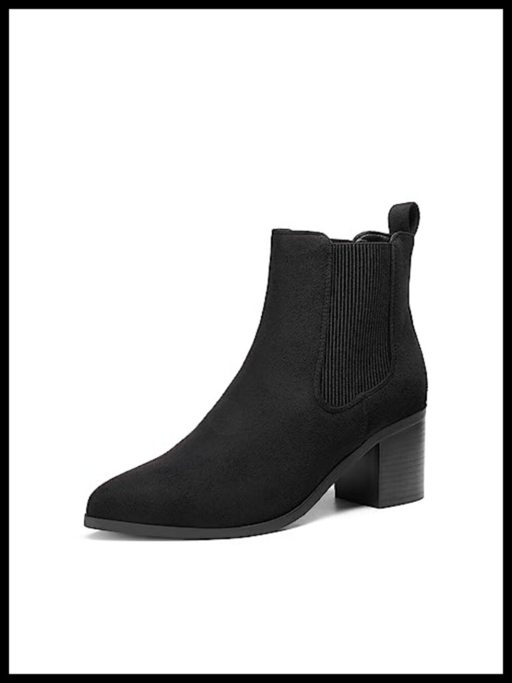 Women's Heeled Ankle Chelsea Boots Pointed Toe Faux Suede Chunky Block Heel